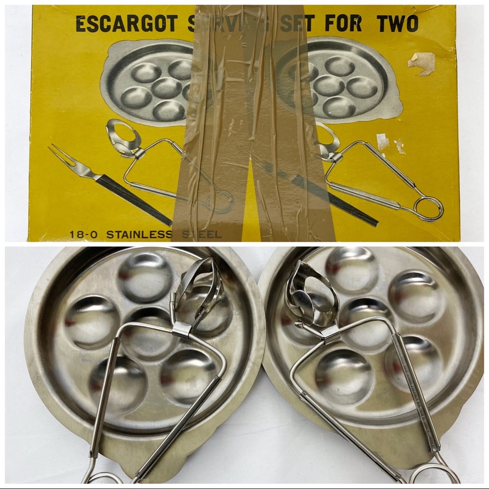 Vintage escargot set steel retro kitchen